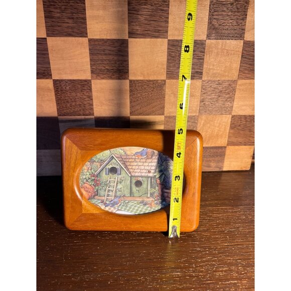 Vintage Wood Frame Repurposed with Folk Art Birdhouse Picture - Picture 3 of 4